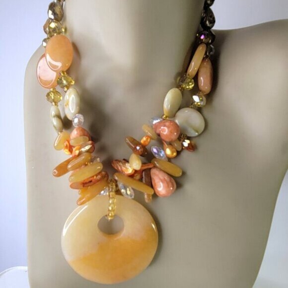 Yellow and Brown Necklace with Earrings - Picture 1 of 8